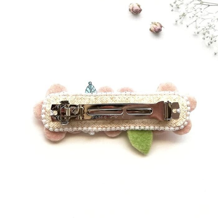 春を彩る＊お花とパールの羊毛フェルトバレッタ（ピンク）|受注製作 | 8枚目